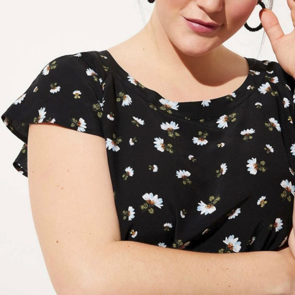 LOFT ANN TAYLOR Jumpsuit Size 0 NWT Romper Floral Tie Back Black Summer Wedding - Picture 4 of 14